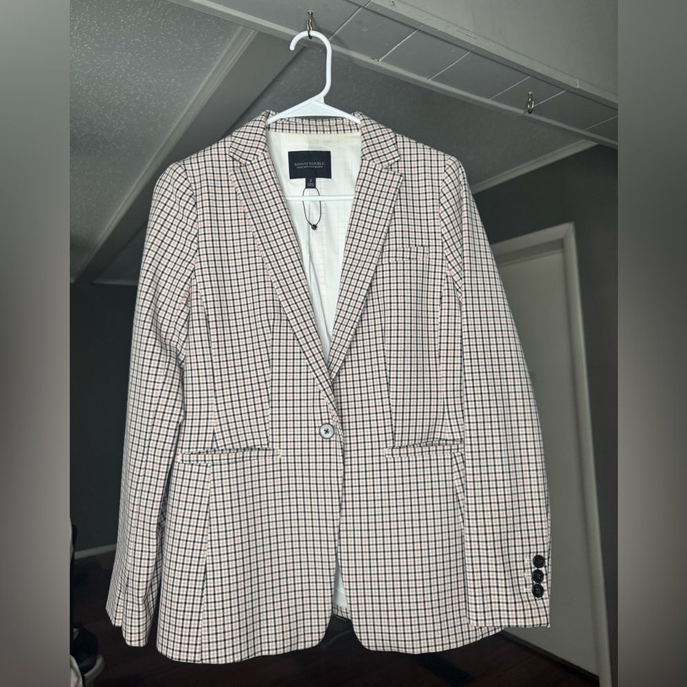 Banana Republic Pink Checkered Blazer - Black and White